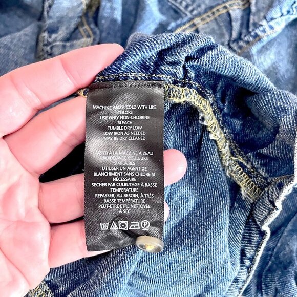 Anthropologie Pilcro Denim Shirred-Waist Ruffle-Neck Blouse Size S Blue - Picture 6 of 7